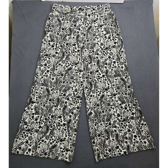 LOFT Pants - LOFT Women 6 Black White Floral Palazzo Wide Leg High Rise Trousers